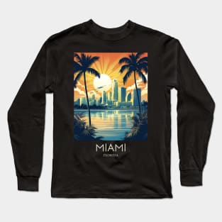 A Pop Art Travel Print of Miami - Florida - US Long Sleeve T-Shirt